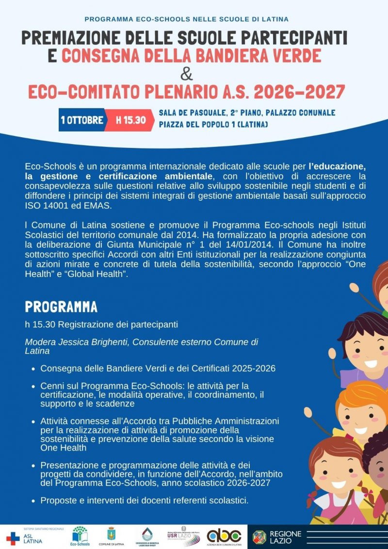 Comune di Latina - Invito Eco-Schools - 1 Ottobre 2026